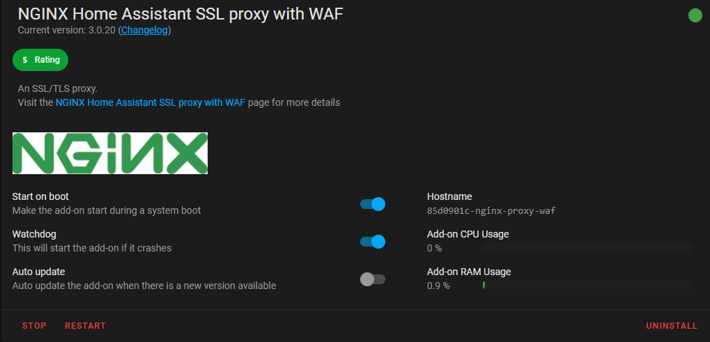 View on GitHub Nginx Add-on Running in Home Assistant